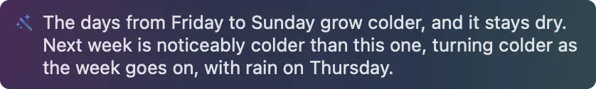 Big Weather AI insight: The days from Friday to Sunday grow colder, and it stays dry. Next week is noticeably colder than this one, turning colder as the week goes on, with rain on Thursday.
