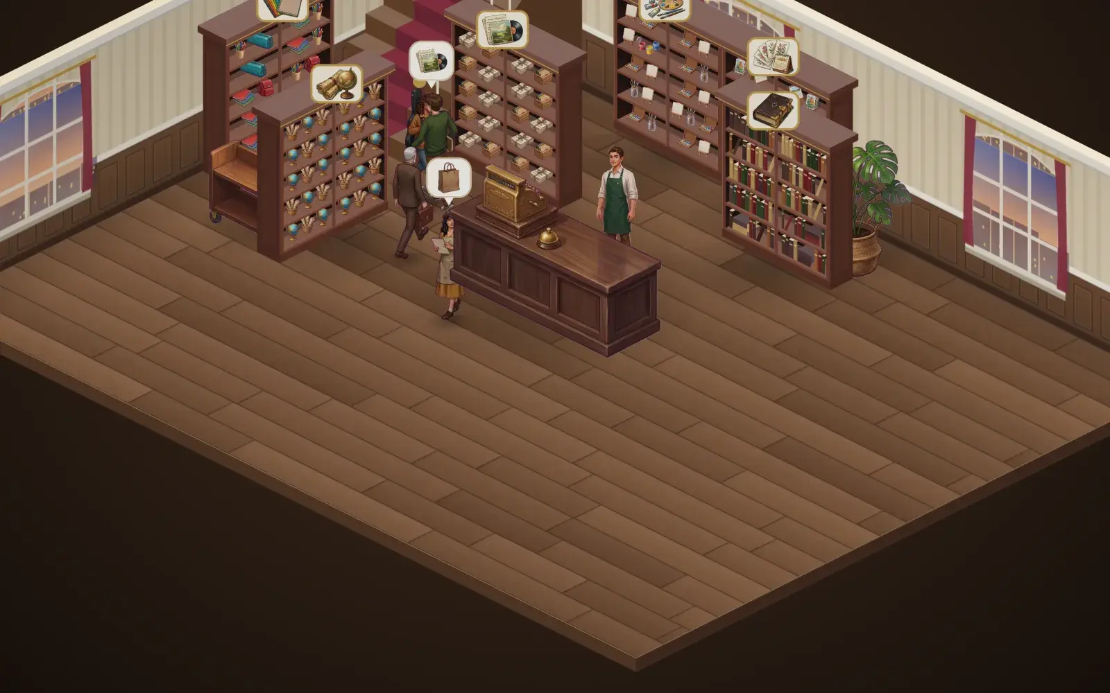 The attic under the rafters with its own shelves and readers.